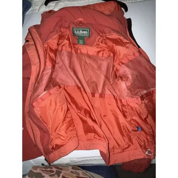 Vintage LL Bean Rain Jacket Hood Coral Orange Weather Channel Nylon Women Medium - Picture 12 of 16